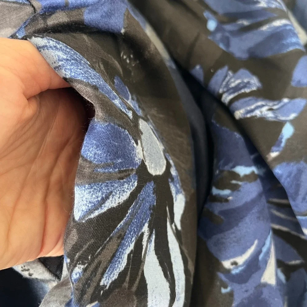 Banana Republic Mad Men Linen Blend Floral Dress Petite Fit Flare Blue‎ Black 4P